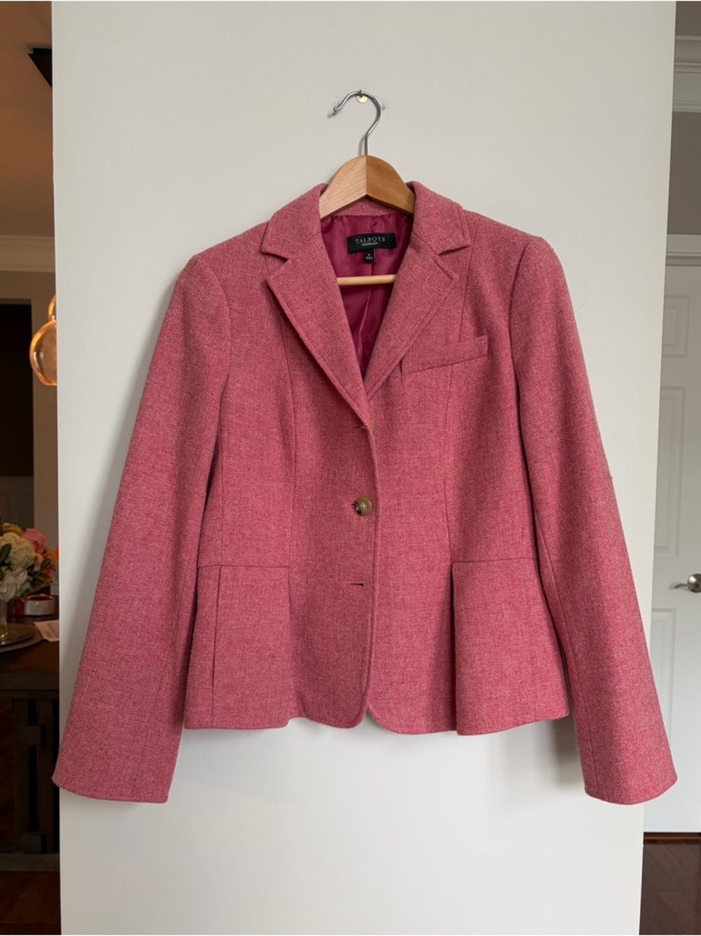 Talbots Wool Blazer‎ Heathered Rose Pink Peplum